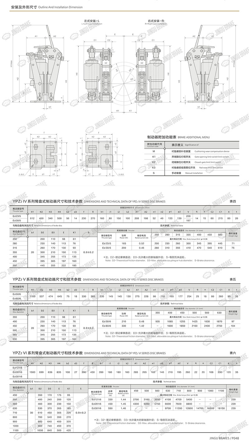 YPZ2IV、V、VI係列電力液壓臂盤式製（zhì）動器